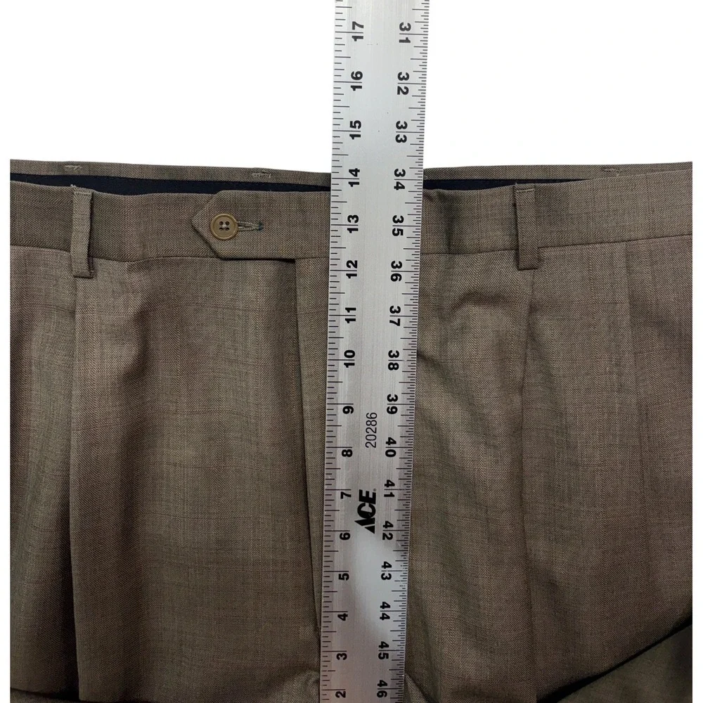 Hart Schaffner Marx 46R 38x32 Tan Windowpane 2pc Pant Suit USA Wool Pleated
